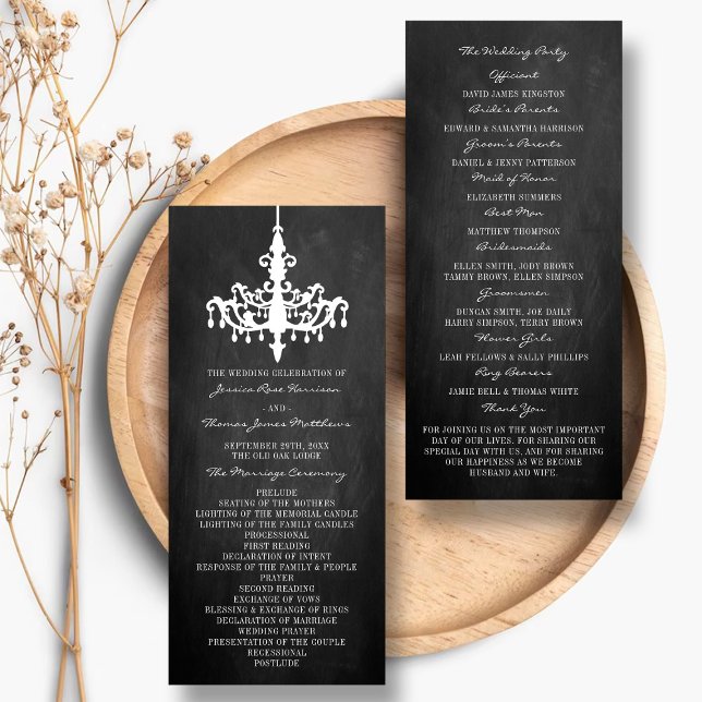 Elegant Chandelier Chalkboard Wedding Program Rack Card (Creator Uploaded)