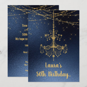 ELEGANT CHANDELIER online custom BIRTHDAY Navy Invitation