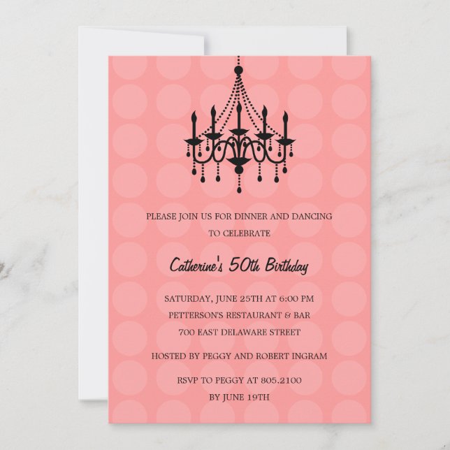 Elegant Chandelier Party Invitation - Pink (Front)