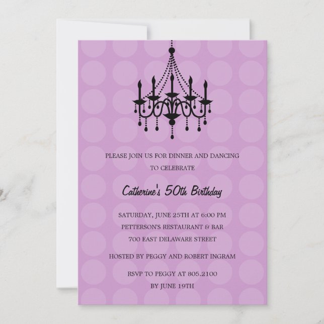 Elegant Chandelier Party Invitation - Purple (Front)