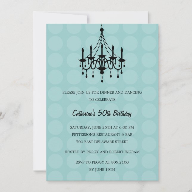 Elegant Chandelier Party Invitation - Turquoise (Front)