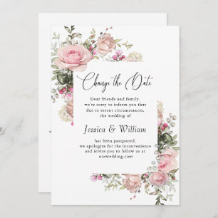 Elegant Change of Date Roses Wedding Announcement