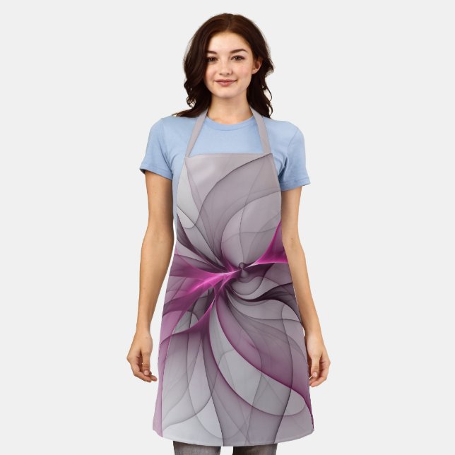 Elegant Chaos Modern Abstract Pink Fractal Art Apron (Worn)