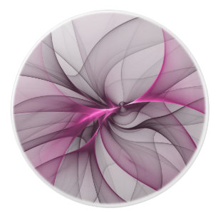 Elegant Chaos Modern Abstract Pink Fractal Art Ceramic Knob