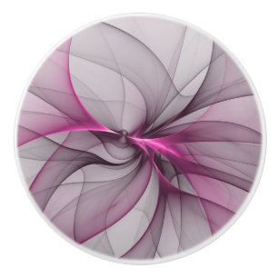 Elegant Chaos Modern Abstract Pink Fractal Art Ceramic Knob