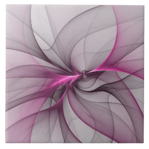 Elegant Chaos Modern Abstract Pink Fractal Art Ceramic Tile