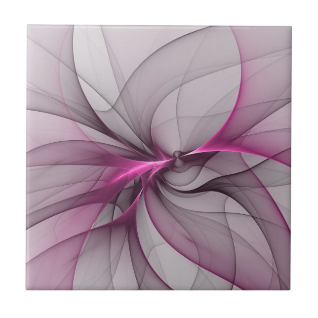 Elegant Chaos Modern Abstract Pink Fractal Art Ceramic Tile (Front)