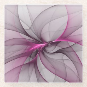 Elegant Chaos Modern Abstract Pink Fractal Art Glass Coaster