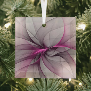 Elegant Chaos Modern Abstract Pink Fractal Art Glass Tree Decoration