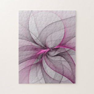 Elegant Chaos Modern Abstract Pink Fractal Art Jigsaw Puzzle