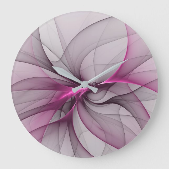 Elegant Chaos Modern Abstract Pink Fractal Art Large Clock (Front)