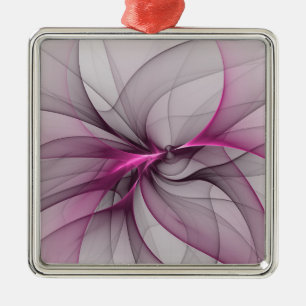 Elegant Chaos Modern Abstract Pink Fractal Art Metal Ornament