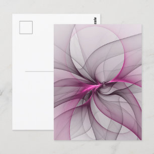 Elegant Chaos Modern Abstract Pink Fractal Art Postcard
