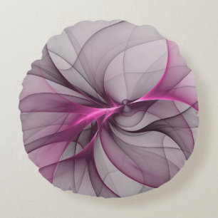 Elegant Chaos Modern Abstract Pink Fractal Art Round Cushion