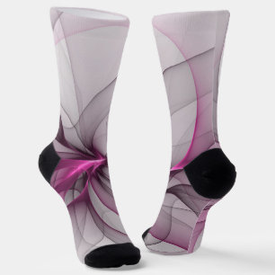 Elegant Chaos Modern Abstract Pink Fractal Art Socks
