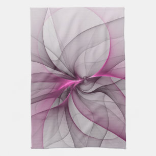 Elegant Chaos Modern Abstract Pink Fractal Art Tea Towel