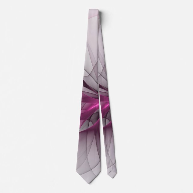 Elegant Chaos Modern Abstract Pink Fractal Art Tie (Front)