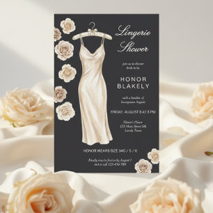 Elegant Charcoal and Cream Silk Lingerie Shower Invitation
