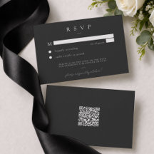 Elegant Charcoal Black Minimalist Wedding QR RSVP