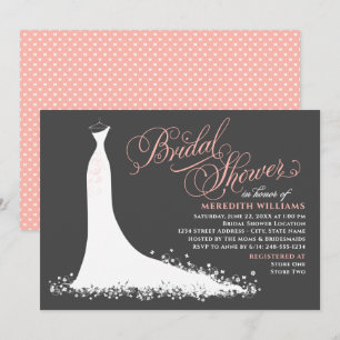 Elegant Charcoal Blush Wedding Gown Bridal Shower Invitation