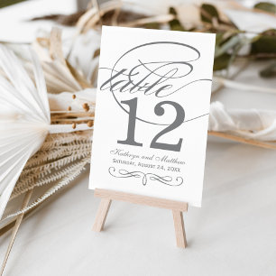 Elegant Charcoal Calligraphy Monogram Wedding Table Number