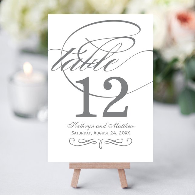 Elegant Charcoal Calligraphy Wedding Table Number (Creator Uploaded)