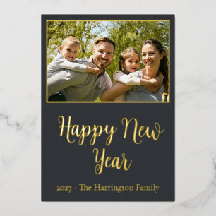 Elegant Charcoal Gold Foil 2027 Happy New Year Pho Holiday Card