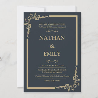 Elegant Charcoal & Gold Wedding Invitation