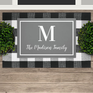 Elegant Charcoal Grey Custom Monogram Initial Doormat