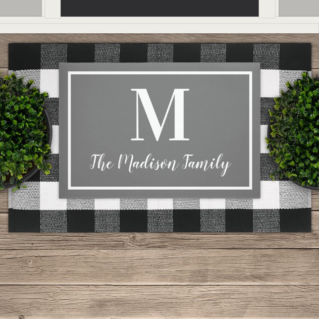 Elegant Charcoal Grey Custom Monogram Initial Doormat (Creator Uploaded)