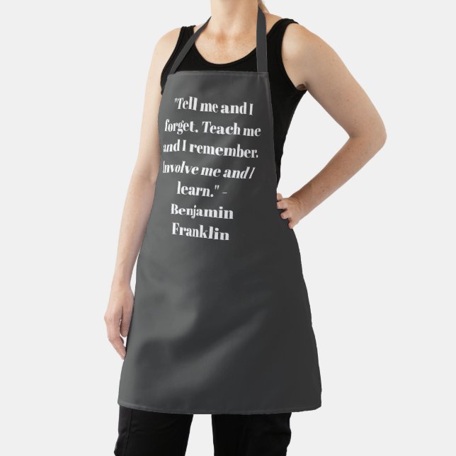 Elegant charcoal grey custom name phrase quote  apron (Insitu)