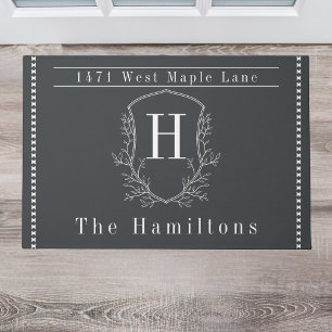 Elegant charcoal grey family monogram address doormat
