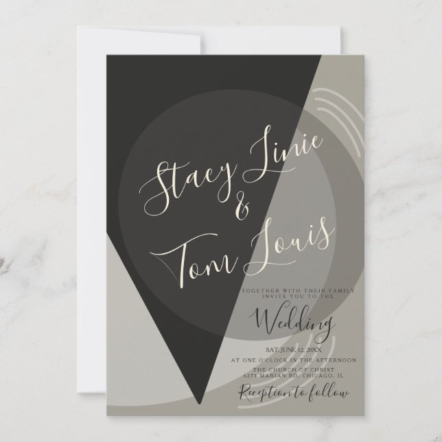 Elegant Charcoal Grey Geometrical Wedding Invitation (Front)