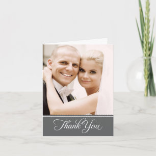 Elegant Charcoal Grey Scalloped Wedding Photo Thank You Card