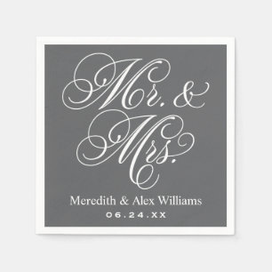 Elegant Charcoal Mr and Mrs Script Custom Monogram Napkin