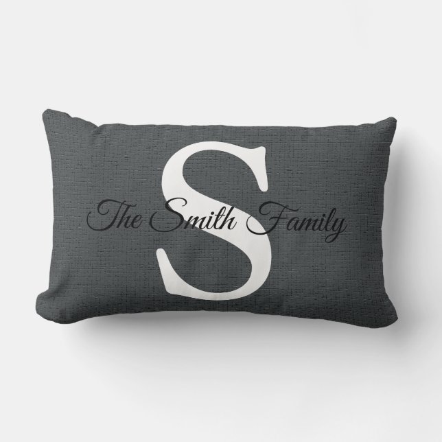 Elegant Charcoal Name Monogram Lumbar Pillow (Front)