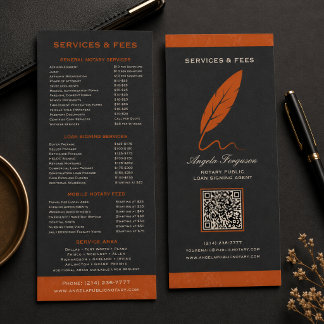 Elegant Charcoal Notary Public Services & Fees Rack Card