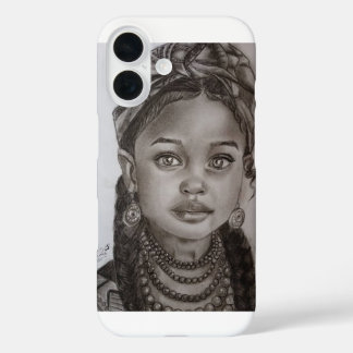 Elegant Charcoal & Pencil Girl Portrait Illustrati iPhone 16 Case