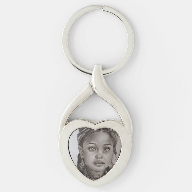Elegant Charcoal & Pencil Girl Portrait Illustrati Key Ring (Front)