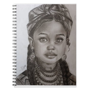 Elegant Charcoal & Pencil Girl Portrait Illustrati Notebook