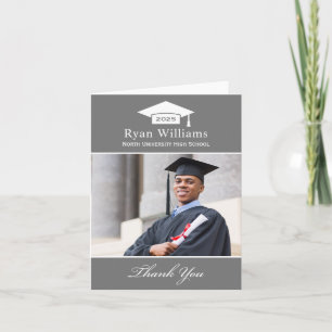 Elegant Charcoal Personalised Graduation Photo Thank You Card