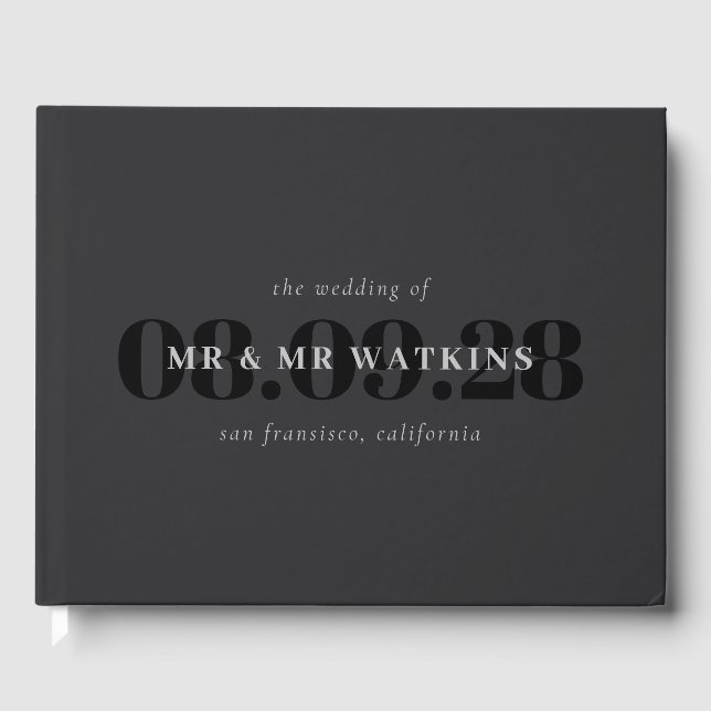 Elegant Charcoal Typography Wedding Guest Book (Front)