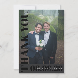 Elegant Charcoal Typography Wedding Photo Thank You Card