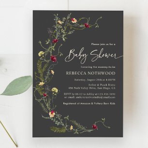 Elegant Charcoal Wildflower Baby Shower Invitation