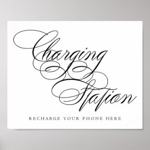 Elegant Charging Station Black Script   Table Sign