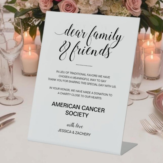 Elegant Charity Donation In Lieu Of Favours Weddin Pedestal Sign (Creator Uploaded)