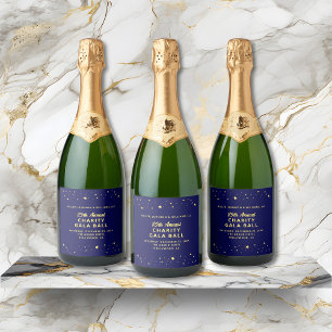 Elegant Charity Gala Ball Silent Auction Blue Gold Sparkling Wine Label