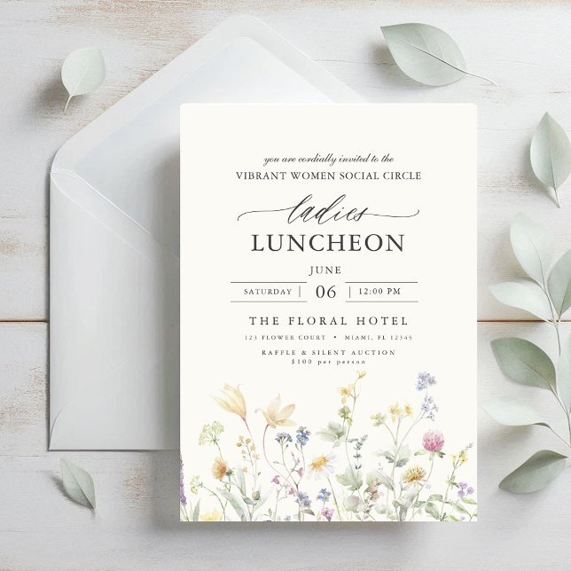 Elegant Charity Lunch Floral Wildflowers Invitation (Creator Uploaded)