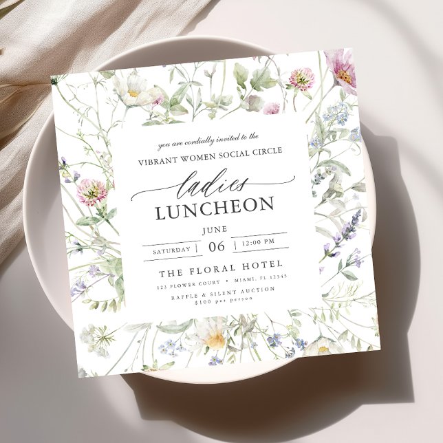 Elegant Charity Lunch Floral Wildflowers Invitation (Creator Uploaded)