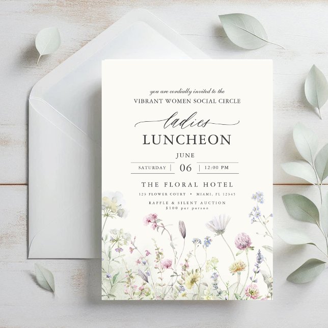 Elegant Charity Lunch Floral Wildflowers Invitation (Creator Uploaded)